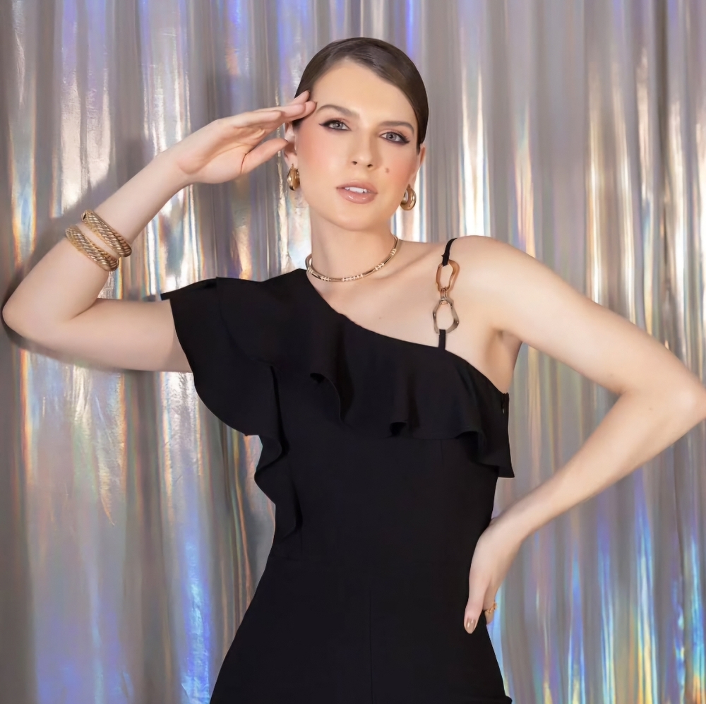 Elegant Black Ruffle Jumpsuit - Picture 2 of 2